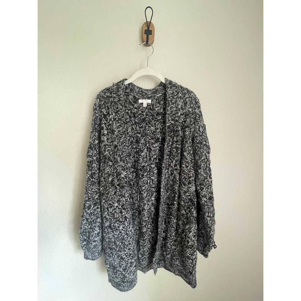 LC Lauren Conrad Cardigan Women XL Black White Excellent Space Dye Open Front